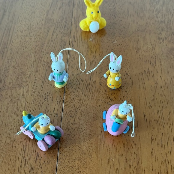 4 Wooden Easter Tree Ornaments with 1 Flocked Bunny Decor or Crafting - Picture 2 of 15